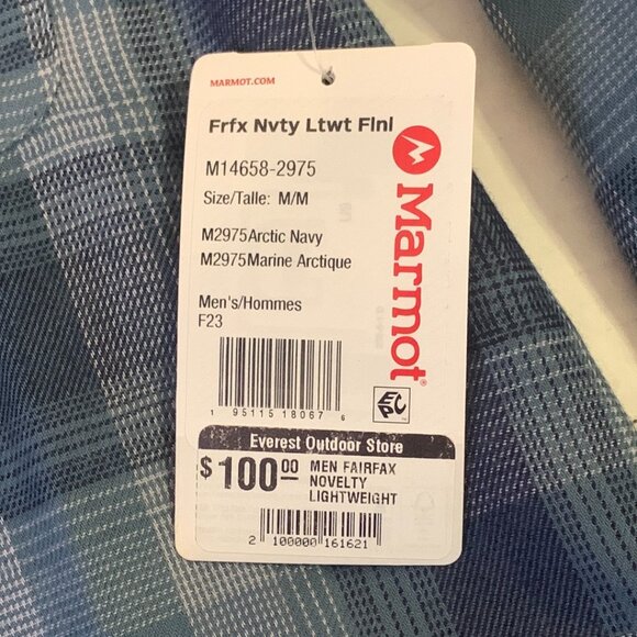 Marmot Men Fairfax Novelty Lightweight Flannel Shirt Medium NWT Arctic Navy - Picture 7 of 12